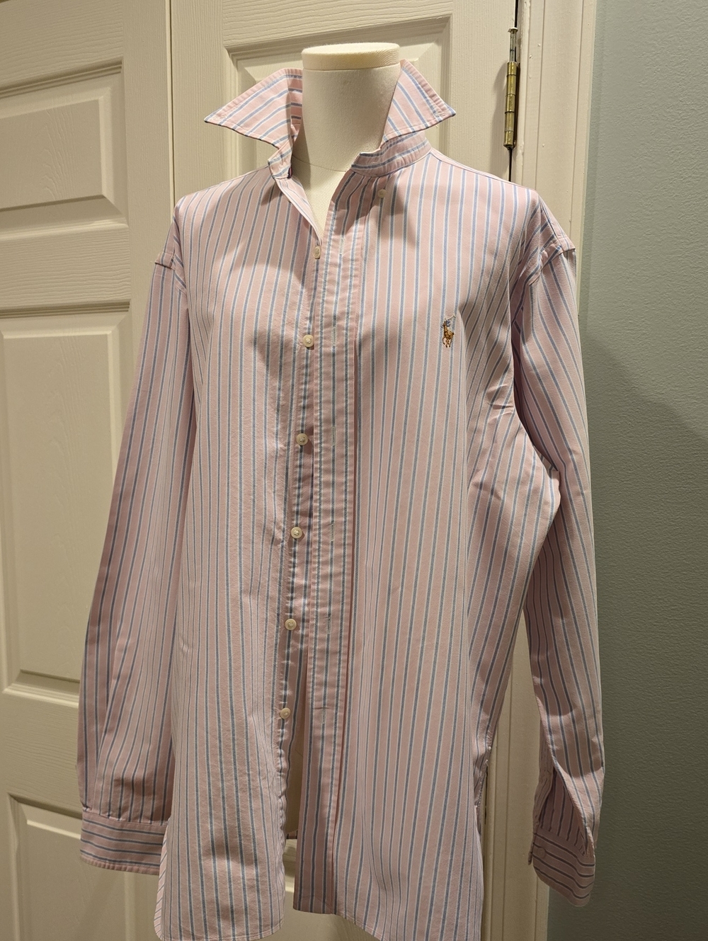 Ralph Lauren Pink and Blue Stripe Button-Down Dress Shirt